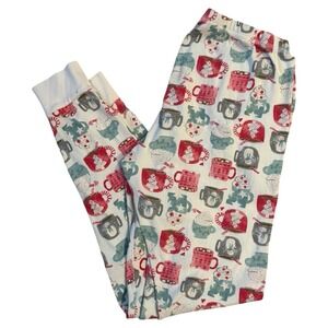 Burt's Bees Girls Pajama Pants Festive Snowman Hot Chocolate Organic Cotton Sz L